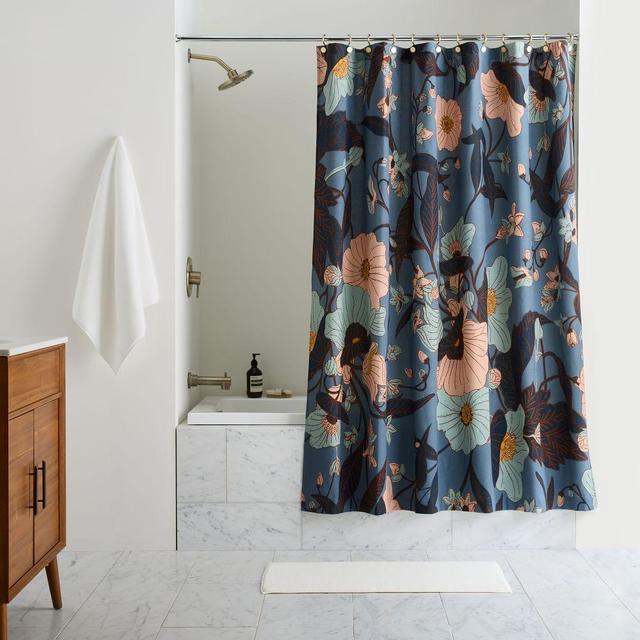Poppy Floral Shower Curtain, Blue Mist, 72"x74"