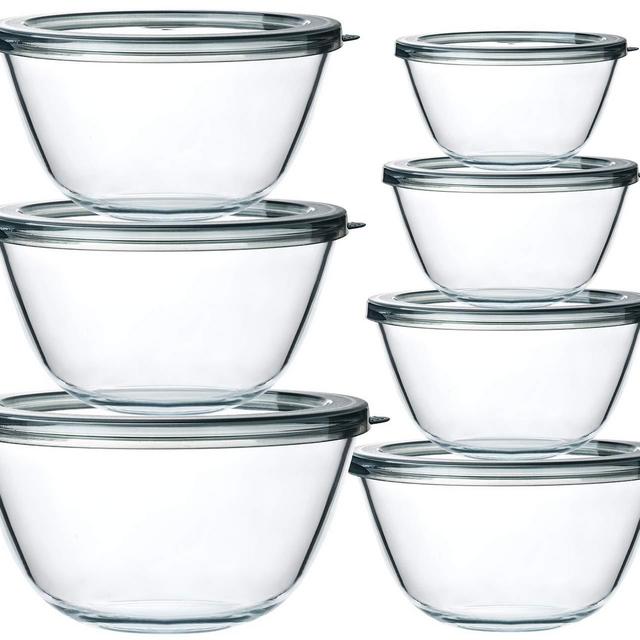 Glass Salad Bowls with Lids-14-Piece Set