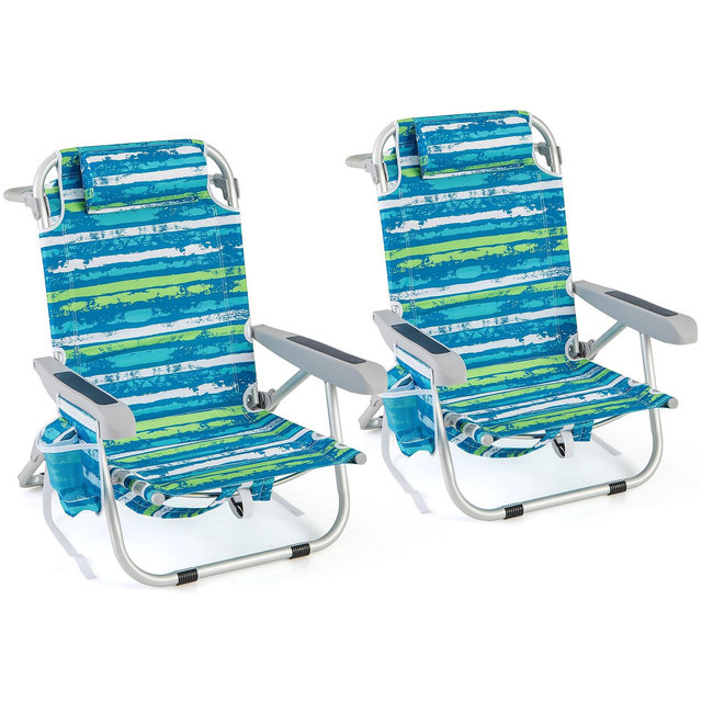 Foldable Backpack Beach Chair with Cup Holder and Storage Pockets for Outdoor