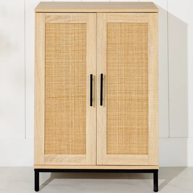 Best Choice Products 2-Door Natural Rattan 34 x 24in Storage Cabinet for Bathroom, Living, Dining w/ Adjustable Shelves