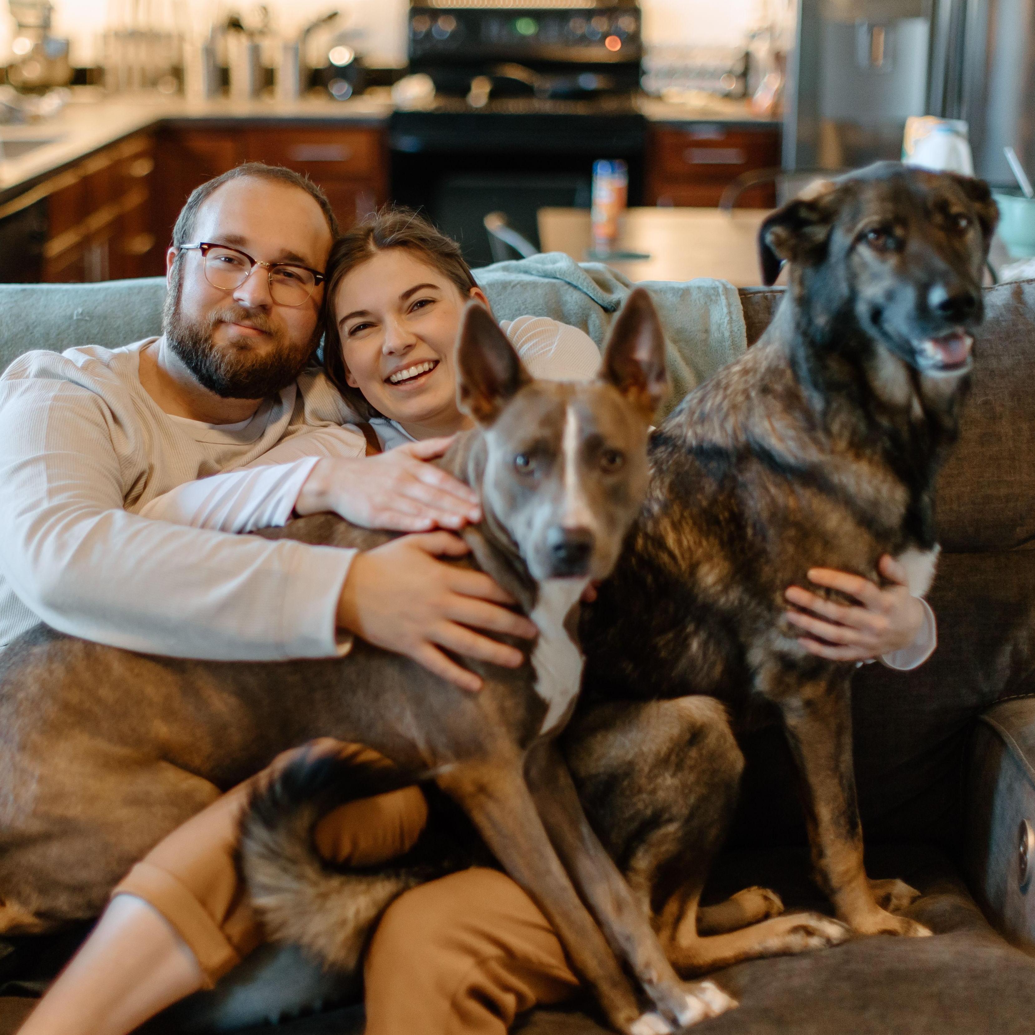 Engagement photos by Macey Joy Photos. November 2022. Featuring Atlas and Luna.