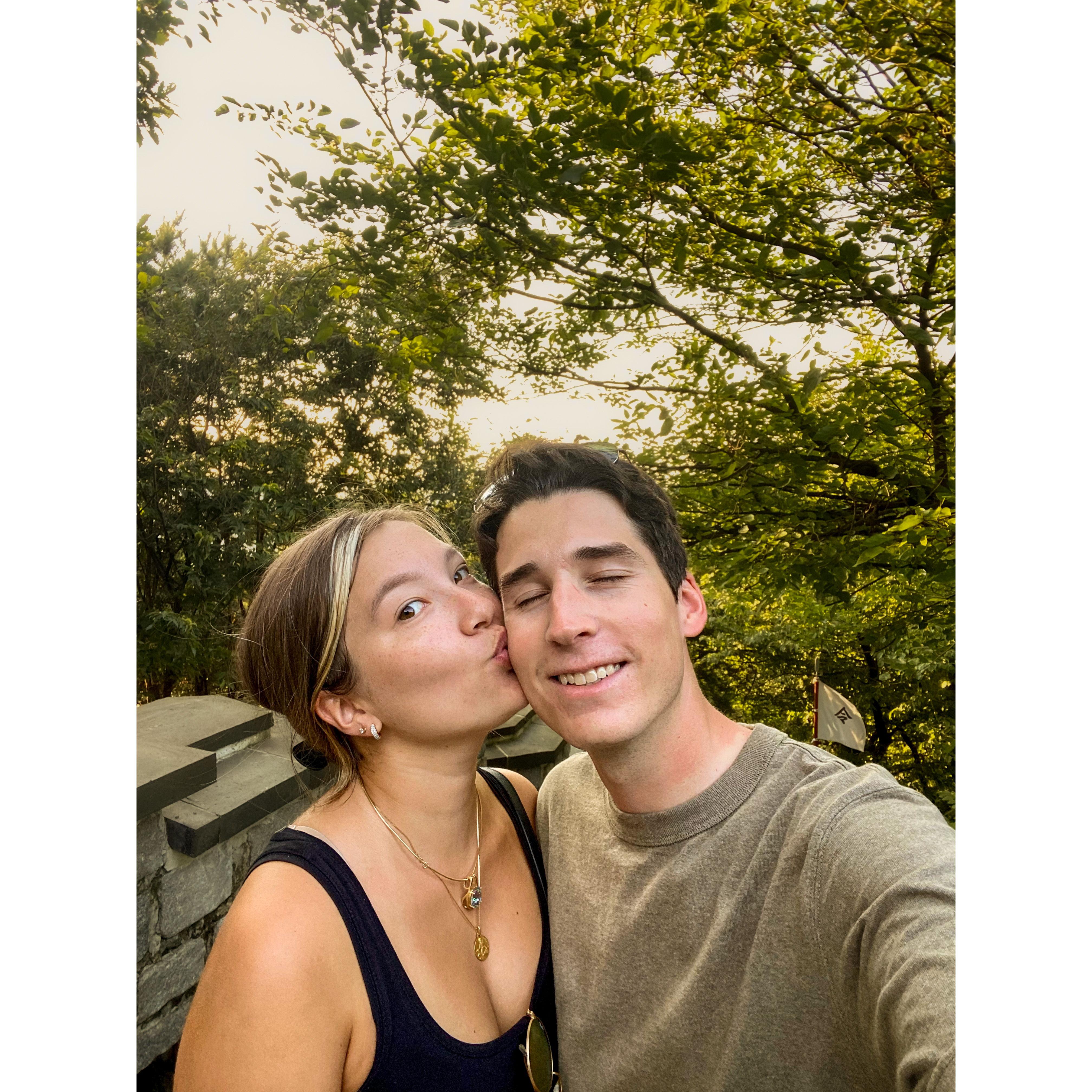 In love and sweaty after hiking up a hill in Suwon, South Korea.