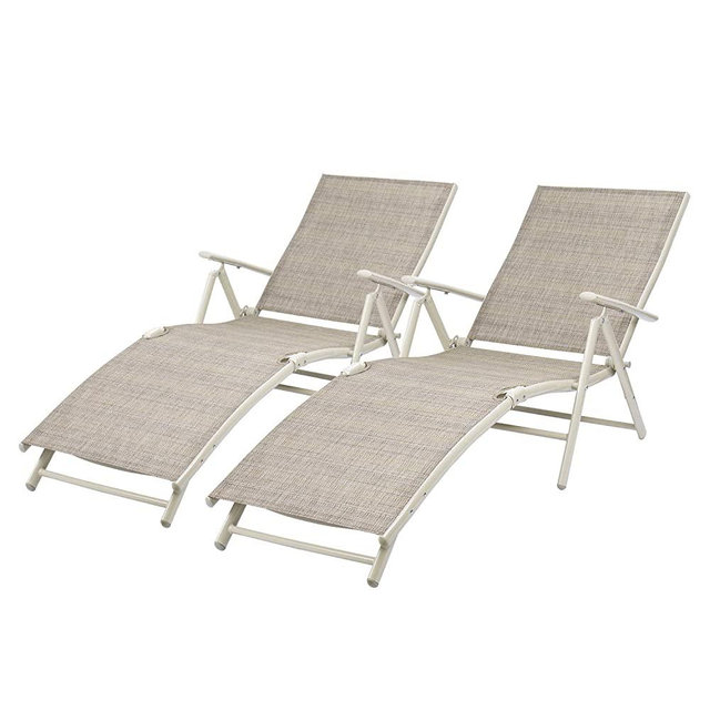 Devoko Patio Outdoor Chaise Lounge Chairs Beach Pool Side Folding Recliner Adjustable Lounge Chair Set of 2 (Beige)