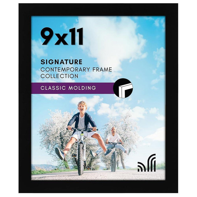 Americanflat 9x11 Picture Frame with Shatter-Resistant Glass - Signature Collection - Gallery-Style Frames Made of Engineered Wood - Photo Frame for Tabletop and Wall Display - Black