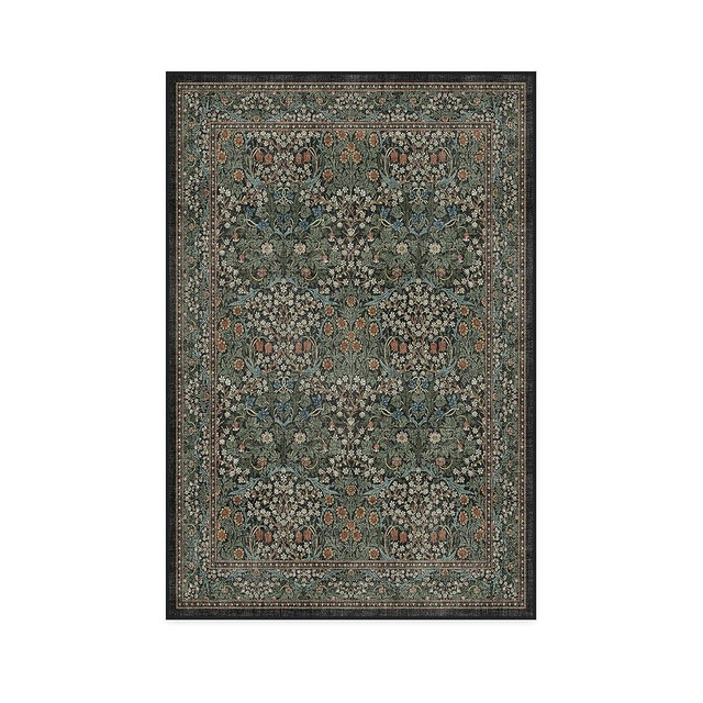 RUGGABLE x Morris & Co Washable Rug - Perfect Bohemian Area Rug for Living Room Bedroom Kitchen - Non-Slip, Child Friendly, Stain & Water Resistant - Blackthorn Forest Green 4'x6' (Standard Pad)