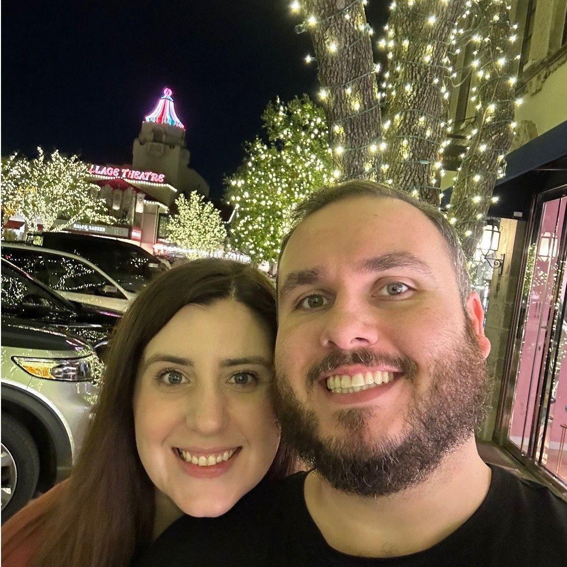 Looking at lights at Highland Park Village - our favorite Christmas time tradition!