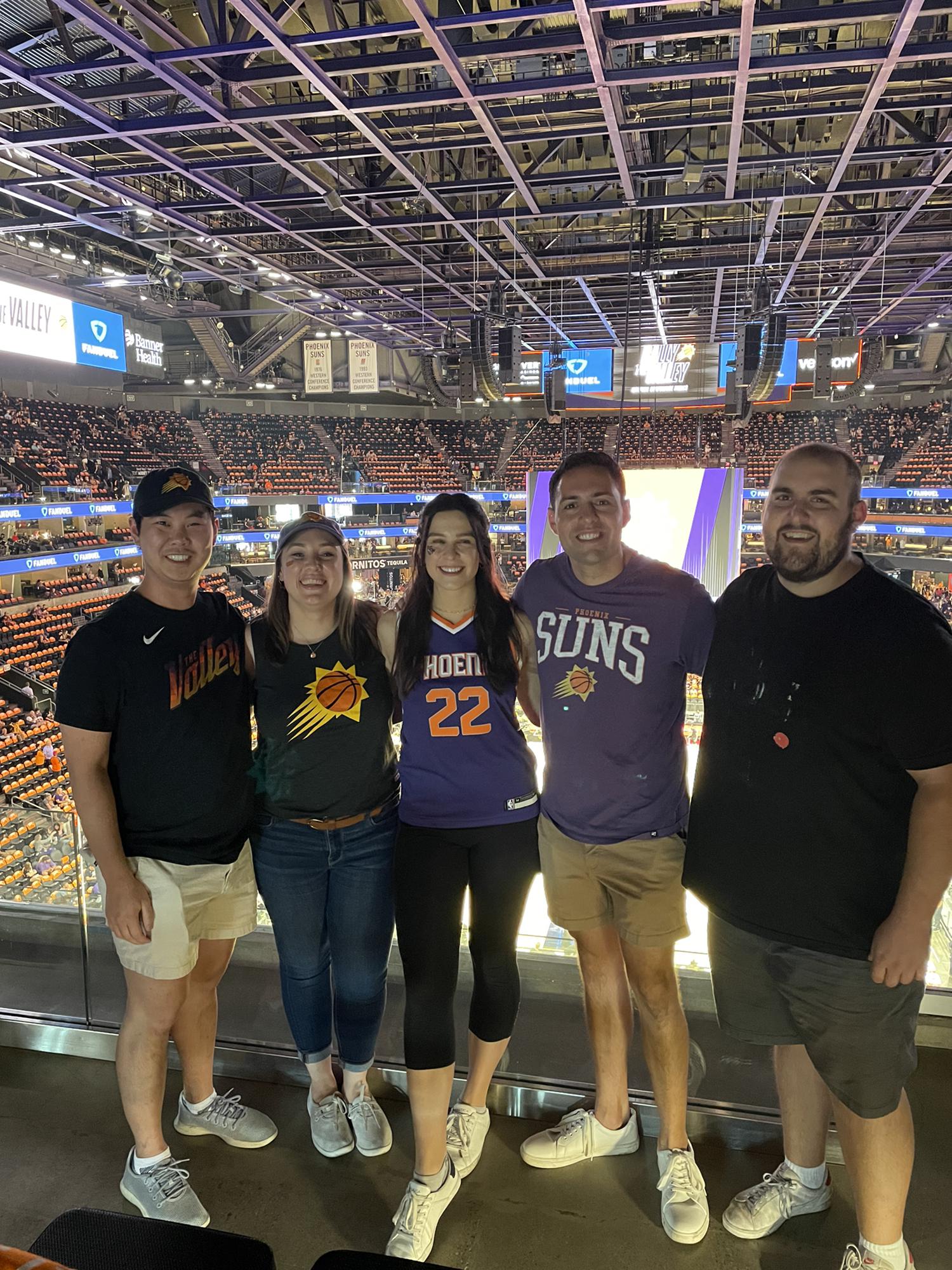Jon, Vince, Marissa, Chelsea and Justin at a Suns game in 2021