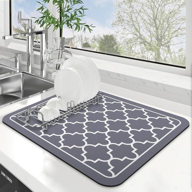 WISELIFE Dish Drying Mat Coffee Mat Super Absorbent Drying Mat Large Dish Drying Mats for Kitchen Counter Easy clean Dish Mat Kitchen Drying Mat 15" x 18" Grey