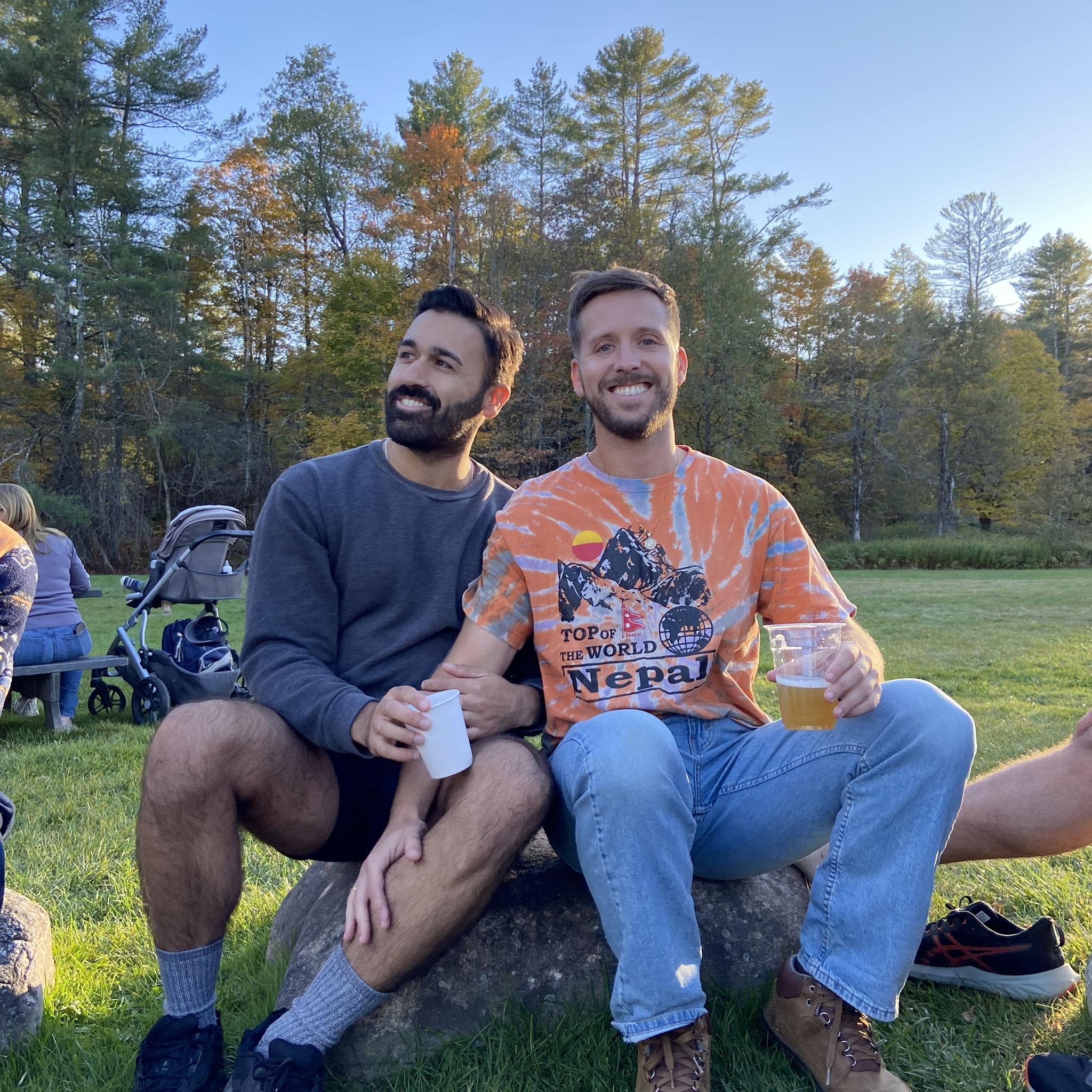 Celebrating with friends for our engagementparty up in Vermont (Honey Pie).