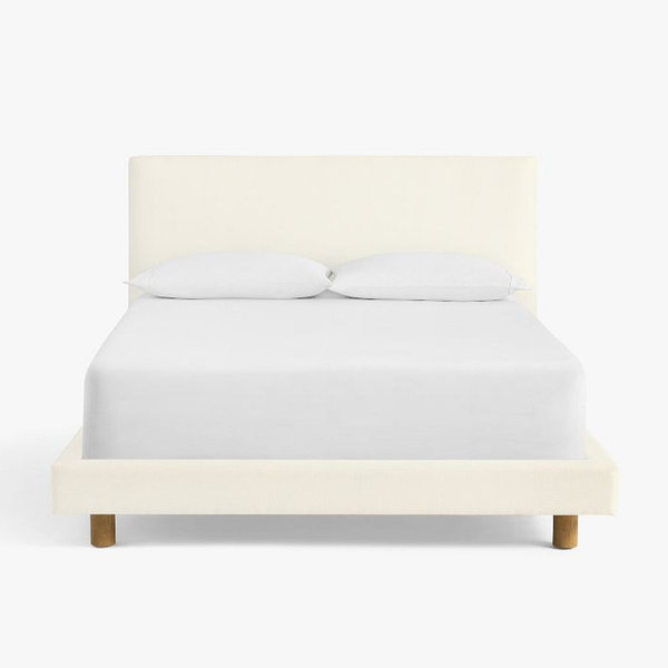Cayman Upholstered Bed - Performance Heathered Basketweave Alabaster White with Heirloom Wheat Leg, Queen