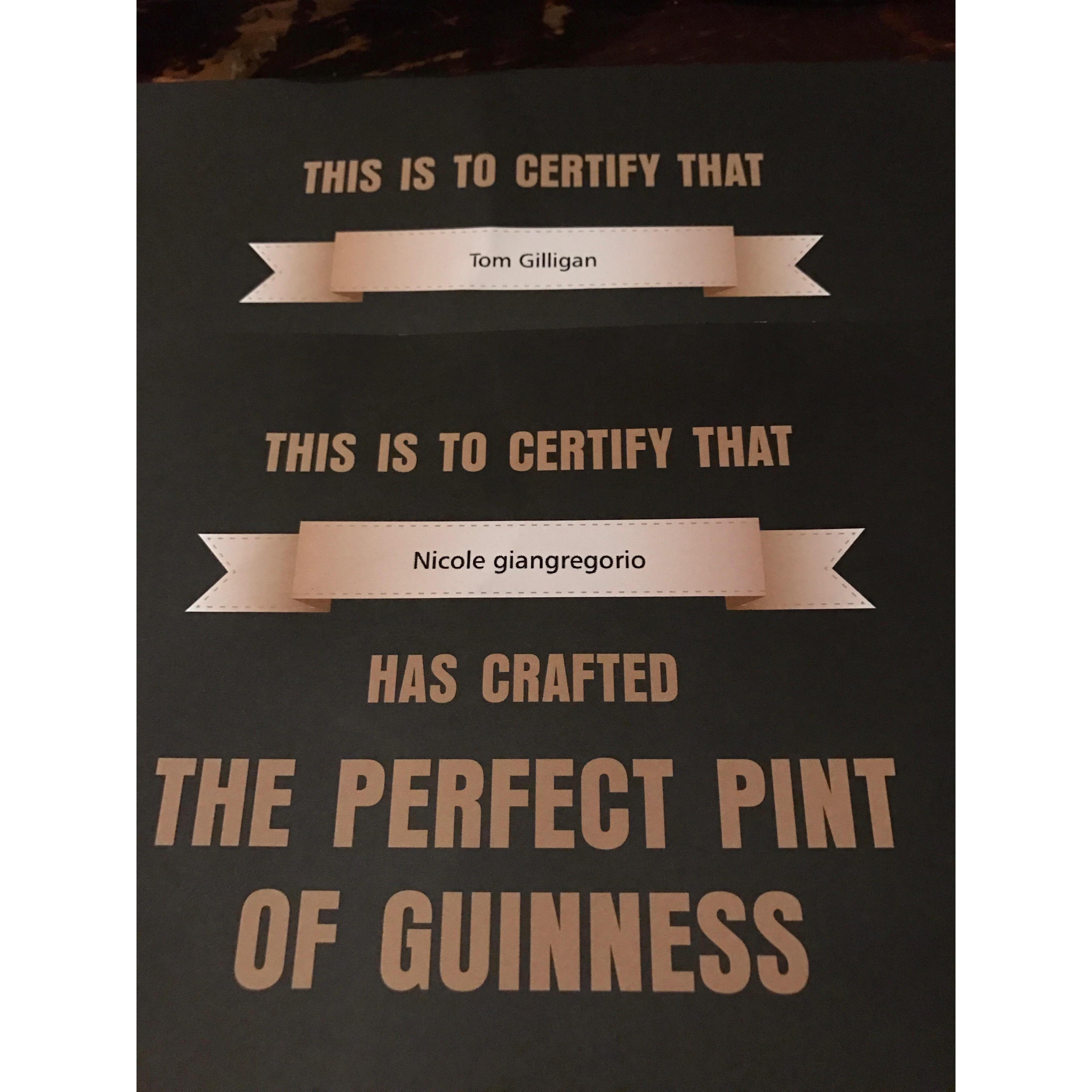 Certified Guinness pourers in Dublin!