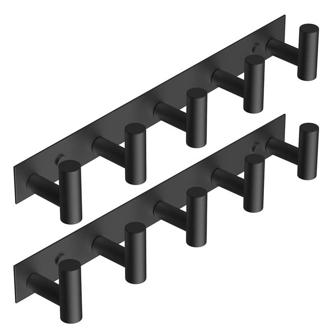 VAEHOLD Black Hat and Coat Wall Mount Rack 5 Hooks for Robes, Bags, Keys, and Towels Bathroom Towel Hanger Organizer (2 Pack)
