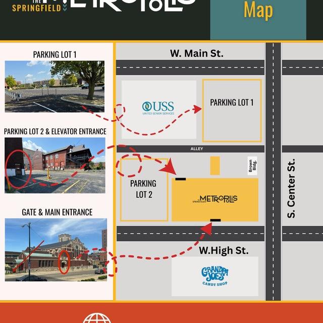 Reception: Two parking lots are available behind the Metropolis. You will access the back alley from S. Wittenberg Ave. 
Please enter the reception through the main entrance located on W. High St.