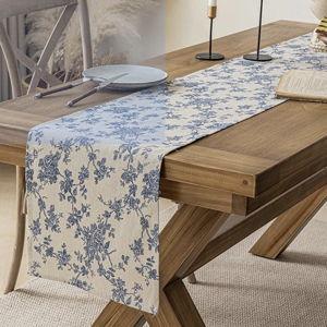 Table Runner - 14 x 72 Inch Rectangle - Washable Tabletop with Dust-Proof Wrinkle Resistant for Restaurant, Picnic, Indoor and Outdoor Dining, Floral (Dark Blue)