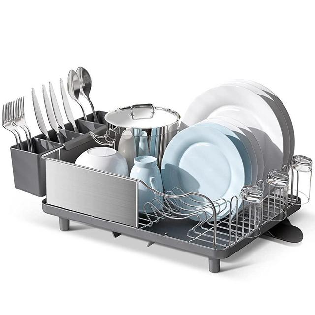 TOOLF Dish Rack, 304 Stainless Steel Dish Drying Rack for Kitchen Counter, Dish Drainer for Large Capacity, Grey, Standard Size