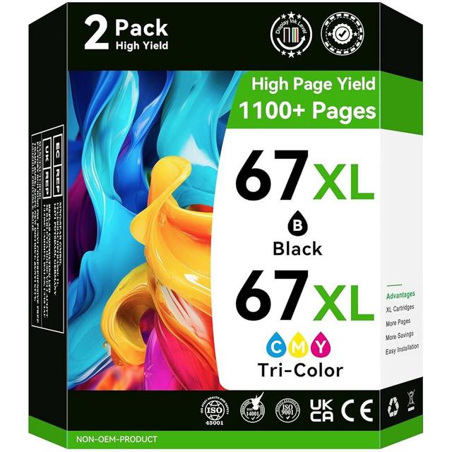 67XL Black/Tri-Color Ink Cartridges Combo Pack for HP Ink 67 Works for DeskJet 4155e 2734e 4100e 2855e 4255e 2700 2755e 2700e Envy 6055e 6000 6455e 6400 Printer