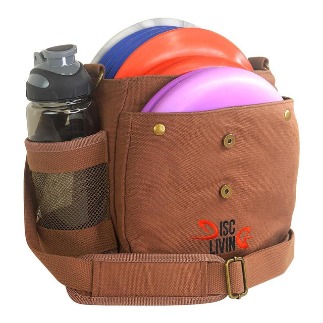 Disc Living Disc Golf Bag | Frisbee Golf Bag | Easy to Carry | Lightweight Fits Up to 10 Discs | 16 oz Waxed Canvas Sturdy Design | Belt Loop | Double Button Design | Bottle Holder