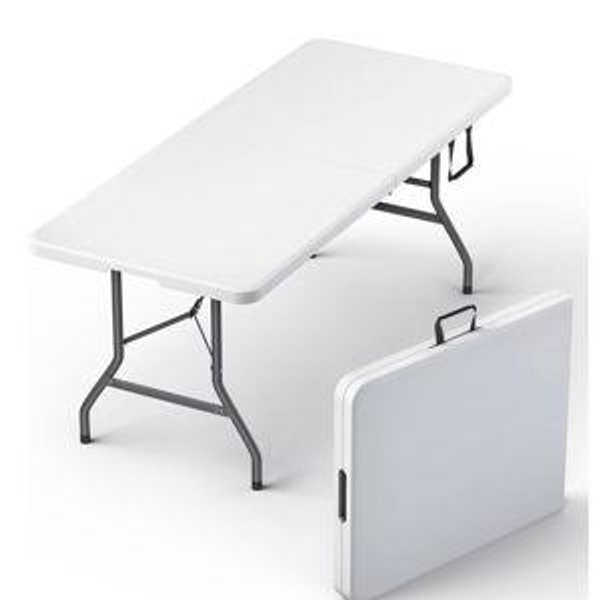 Lifetime Appliance Parts 6 Feet Foldable Table with Built in Handle & Steel Legs | Heavy Duty Portable | Perfect for Party, Dining, Picnic Indoor, Outdoor, Camping, Utility （White）