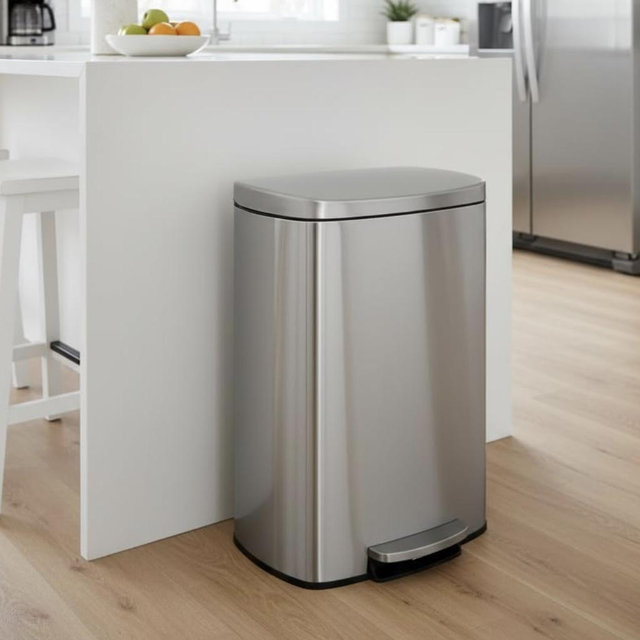 Garvee Step-on Stainless Steel Kitchen Trash Can - 13 Gal / 50 L Large Capacity, Rustproof Metal Garbage Bin with Soft Close Lid, Removable Inner Bucket & Rear Handle