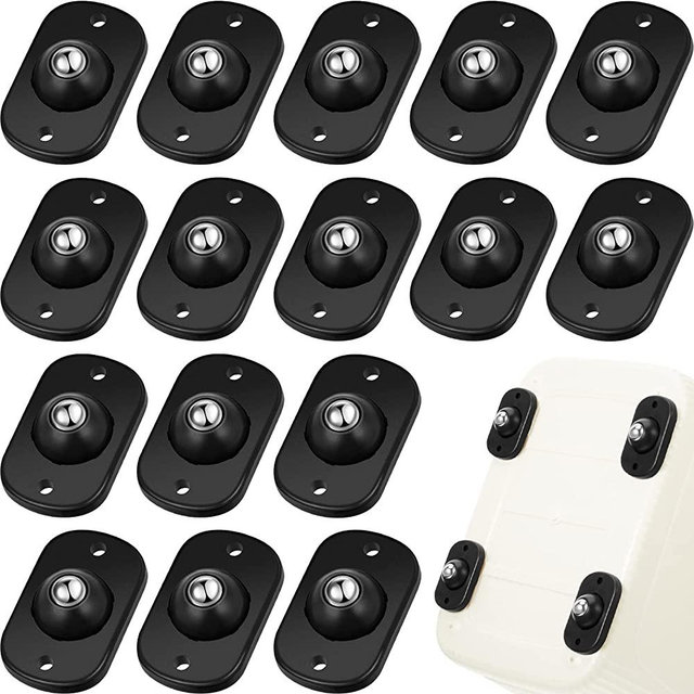 Self Adhesive Caster Wheels Mini Swivel Wheels Stainless Steel Paste Universal Wheel 360 Degree Rotation Sticky Pulley for Bins Bottom Storage Box Furniture Trash Can (16 Pieces,Black)