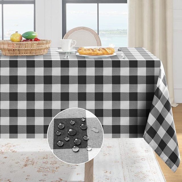 Softalker Gingham Checkered Rectangle Tablecloth - Waterproof Buffalo Plaid Table Cloth Stain Resistant Washable Table Cover for Picnic/Camping/Outdoor - Black and White, 60 x 84 Inch