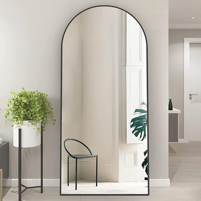 NEUWEABY Arch Full Length Mirror Arched Floor Mirror 65"x24" with Stand Large Wall Mirror Full Body Mirror Black Standing Hanging or Leaning Against Wall for Bedroom Entry, Bedroom, Living Room