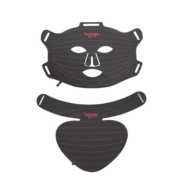 Hooga Red Light Therapy Mask – LED Face & Neck Light Therapy Mask Set, 630nm 660nm Red & 850nm Near Infrared, Tri Chip LEDs, Rechargeable, Adjustable Comfortable Fit