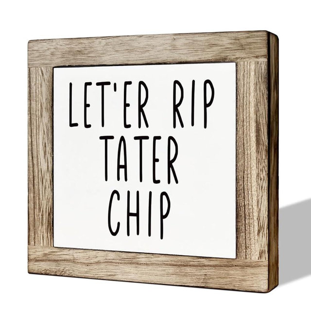 Funny Restroom Sign, Let'er Rip Tater Chip, Wooden Box Sign for Farmhouse Bathroom Decor