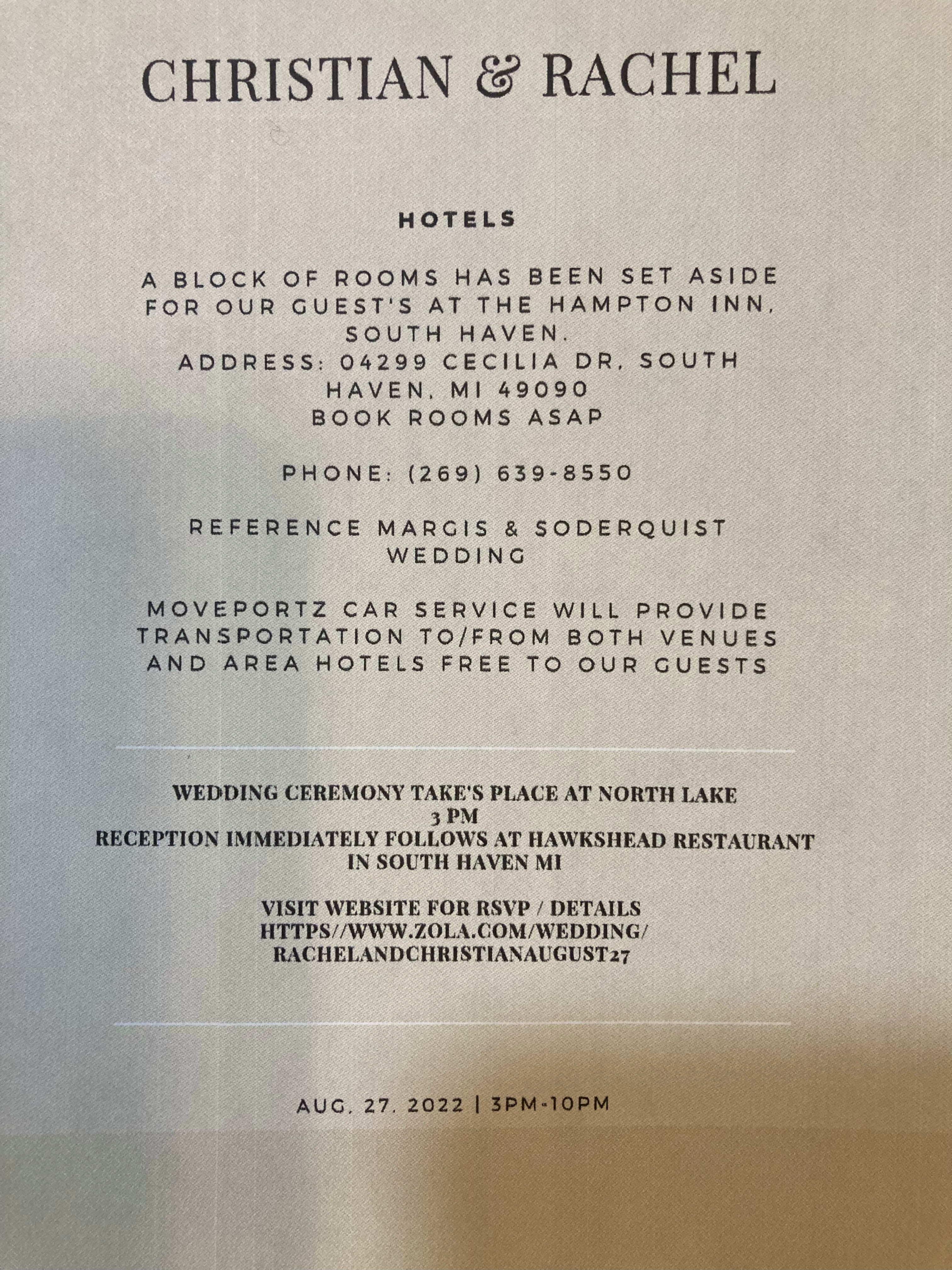 The Wedding Website of Rachel Soderquist and Christian Margis