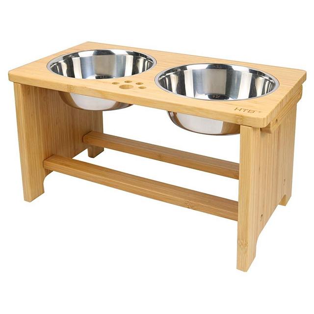HTB Elevated Dog Bowls,Raised Dog Bowl Stand Feeder with 2 Stainless Steel Bowls,Dog Cat Pet Food Water Bowls