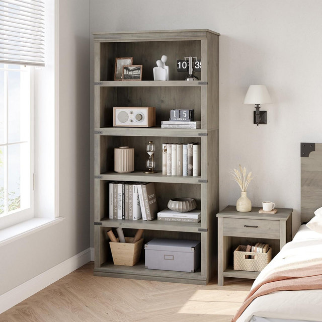 5 Tier Book Shelf Farmhouse Bookcase Open Storage Shelves 31.4" x 12.7" x 67.4" Book Case