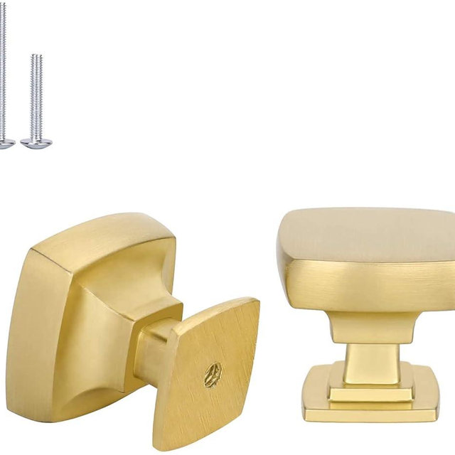 Haliwu 30 Pack Cabinet Knobs Gold Dresser Drawer Knobs, Brushed Gold Pulls Square Kitchen Cabinet Hardware Knobs