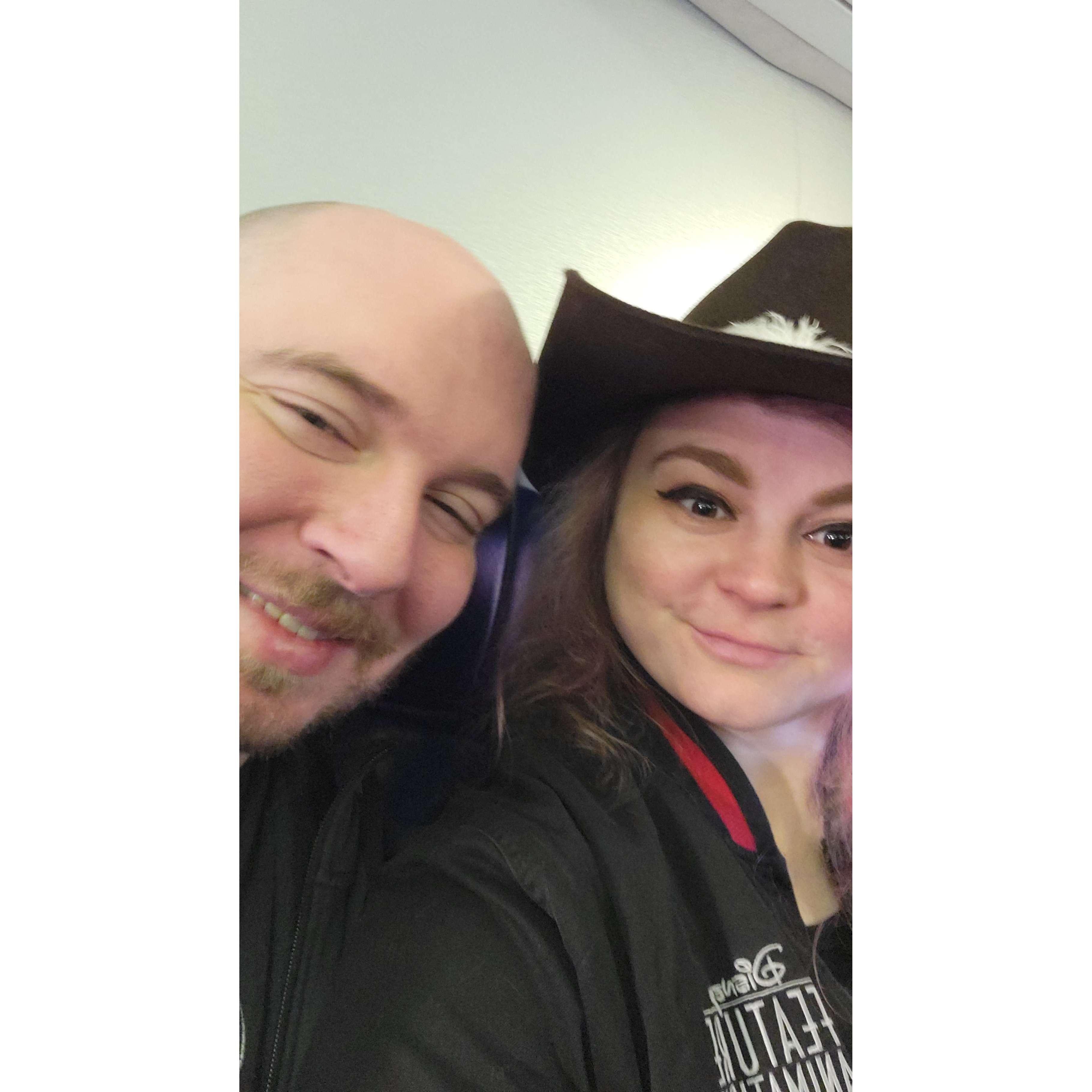 On the plane to Vegas to scout out our wedding venue