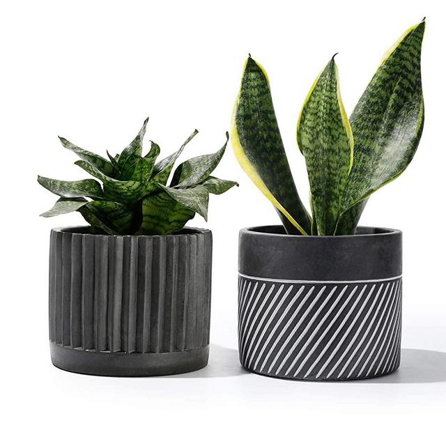 POTEY Cement Planter Flower Pot - 4.8 Inches Bonsai Containers Unglazed Medium for Indoor Plant with Drain Hole - Gray, Set of 2