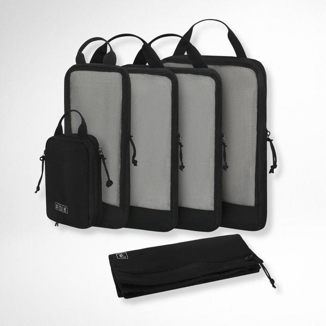 Hynes Eagle 6 Piece Compression Packing Cubes Set Luggage Organizers for Travel Black