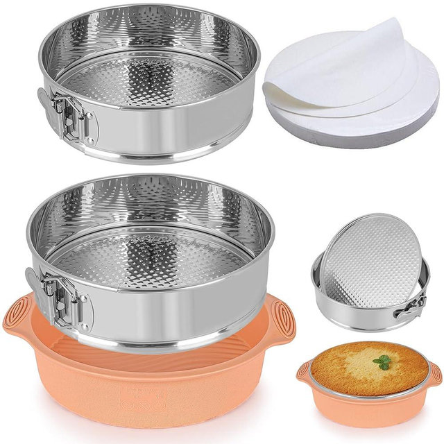 AWTBDP 7 & 9 Inch Springform Pan Cheesecake Pans Sets for Baking, Nonstick 304 Stainless Steel Round Cake Pans with Silicone Pan Protector & 50PCS Parchment Paper, Removable Bottom & Dishwasher Safe