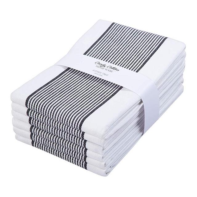 Candy Cottons Kitchen Towels, 100% Ring Spun Cotton Tea Towels, Set of 6 Black Striped Super Absorbent Dish Towels, 18 inch x 28 Inch