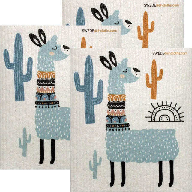 SWEDEdishcloths Swedish Dish Cloths (Turquoise Llama)- Absorbent Eco Friendly Cellulose Sponge Cloth