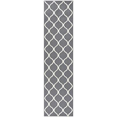 Maples Rugs Runner Rug - Rebecca 2'6 x 10' Non Skid Hallway Carpet Entry Rugs Runners [Made in USA] for Kitchen and Entryway, Grey/White