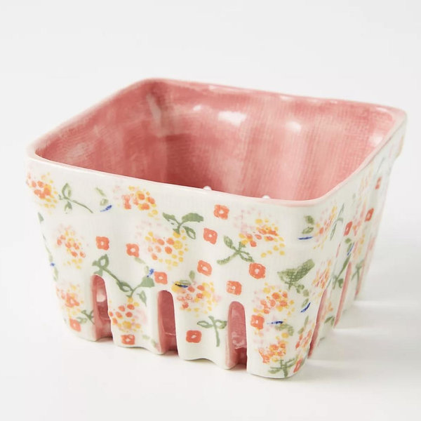 Floral Ceramic Berry Basket - Red Pattern, BERRY BASKET