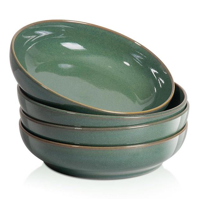 JINIHFW Large Pasta Bowls Set of 4, Ceramic Pasta Bowl Set For Soups and Salads, 8.5" Serving Bowls,Serving Bowls For Entertaining, Large Capacity, Microwave & Dishwasher Safe, 26 oz,Green