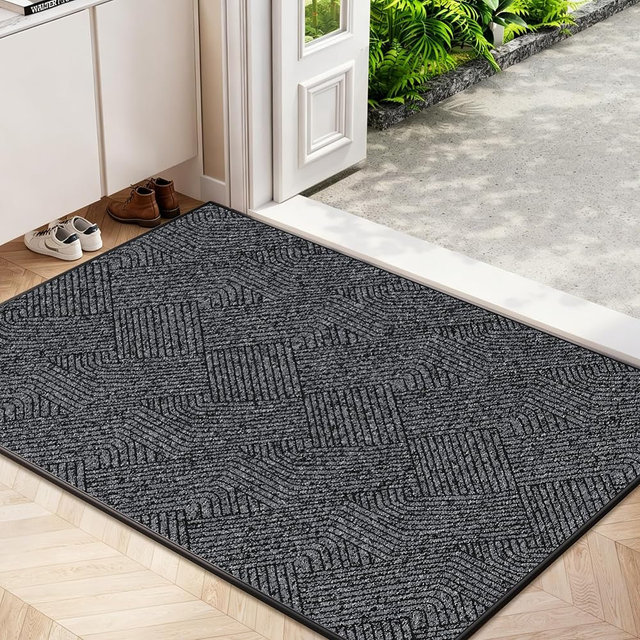 Naoloture Indoor Door Mat 30"x47" Large, Low-Profile Welcome Front Door Mat Indoor Entrance, Non Slip Rubber Backing Inside Doormat Washable Entryway Mat Dirt Trapper & Absorbent, Dark-Grey/Black