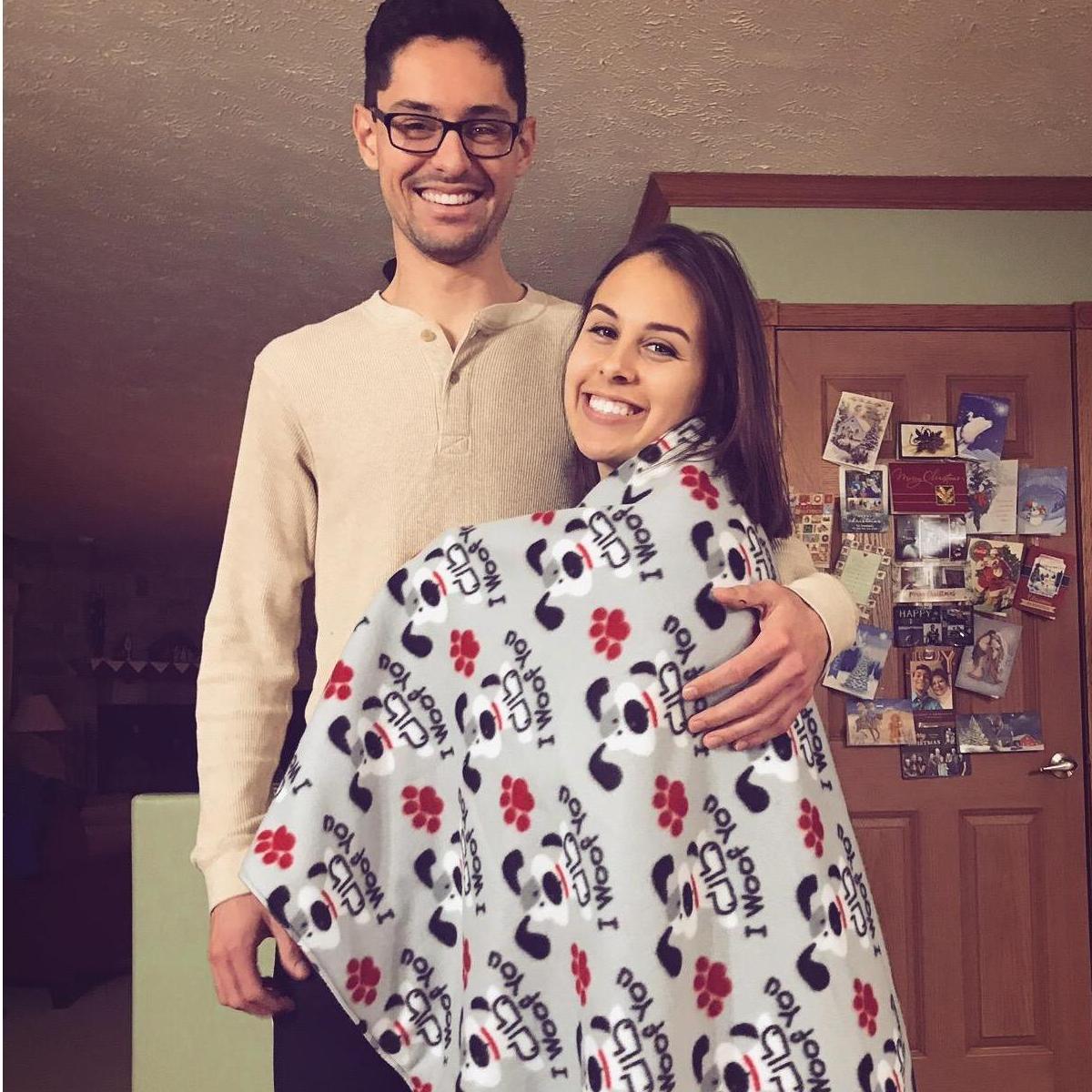 A picture with the blanket that Conner made for me.