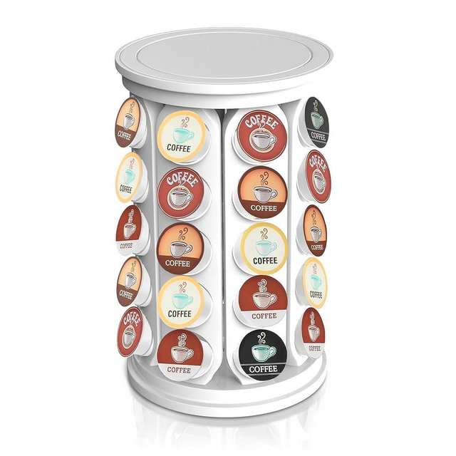 K Cup Holder, Coffee Pod Carousel Organizer K Cup Stand, Compatible with 40 Keurig K-Cup Pods, Large Compacity Coffee Capsule Holder, Home or Office Kitchen Counter Organize (Off-white)