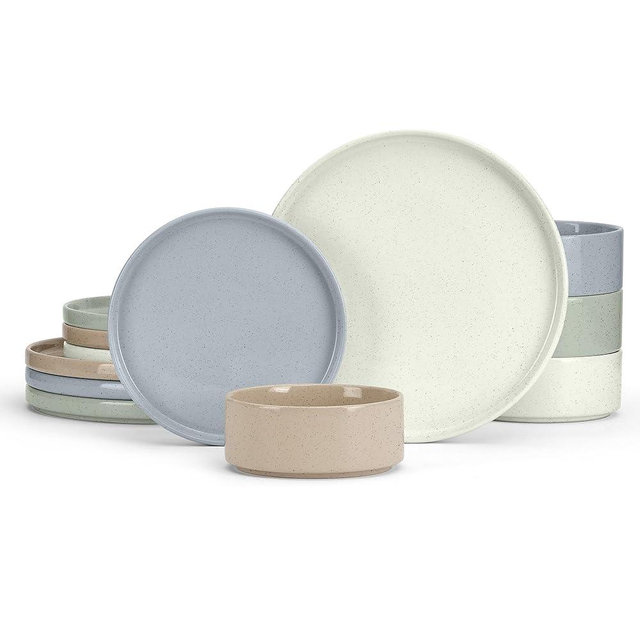 E-far Stoneware Dinnerware Sets, 12-Piece Plates and Bowls Dish Set for 4, Kitchen Modern Dinning Ware, Chip and Scratch Resistant, Microwave & Dishwasher Safe, Speckled Multicolor