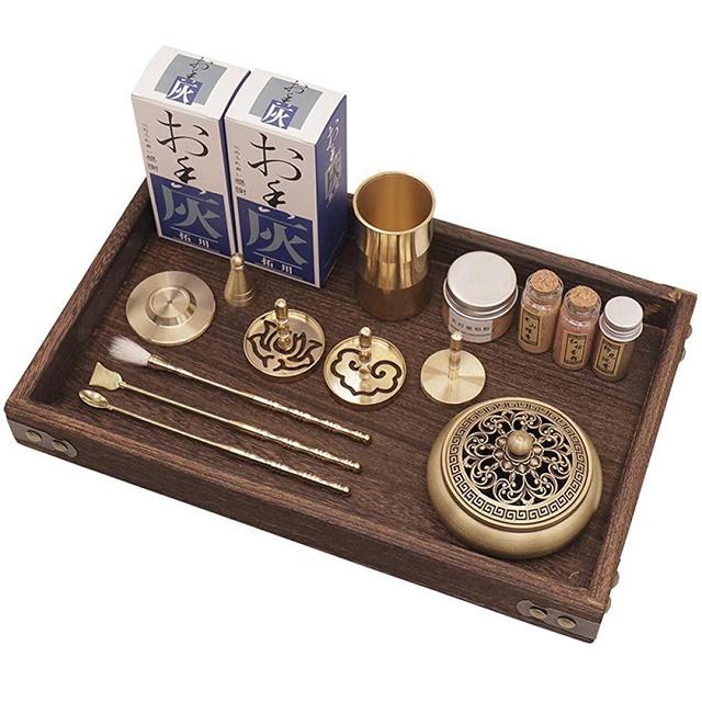 XEVND Powder Incense Burner, Pure Copper Incense Burner Kit Tool Incense Path Starter 1 Set Tool Supplies for Sandalwood Powder Incense Seal Tool Yellow