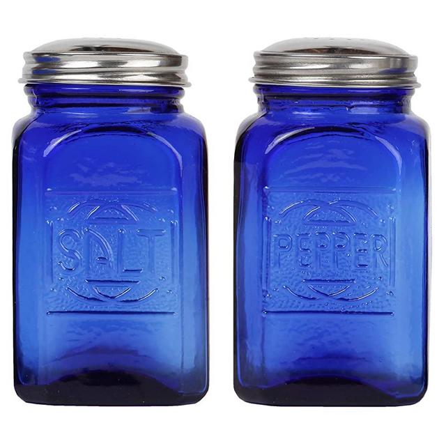 Trenton Gifts Old-Fashioned Salt and Pepper Shakers, Blue Depression-Era Glass Kitchen Decor
