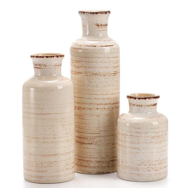 Nicunom Ceramic Vase Set of 3, Rustic Ceramic Flower Vase for Home Decor, Modern Farmhouse Decorative vase, Boho Vases for Room, Centerpiece,Table, Shelf, Mantel and Entryway Decor