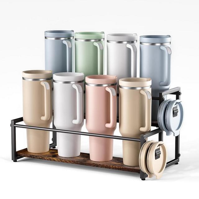 MOJOHAND Water Bottle Organizer for Stanley and Others' Large Tumbler Organization, Pantry Kitchen Organizers and Storage for Cup Accessories, Tumbler and Cup Lid Organizer Wine Rack - 2 Tier Hold 8