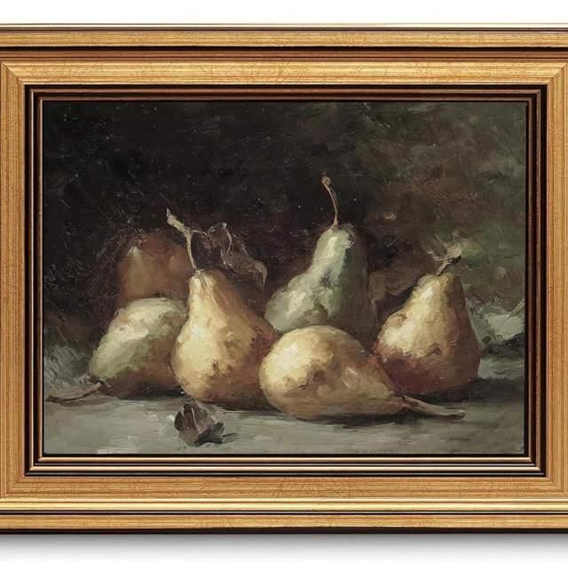 Gold Framed Wall Art Vintage Pear Still Life Canvas Art Farmhouse Fruits Picture Wall Decor Antique Prints Rustic Kitchen Paintings Country Artwork for Bedroom Bathroom Living Room 8x10 Inch